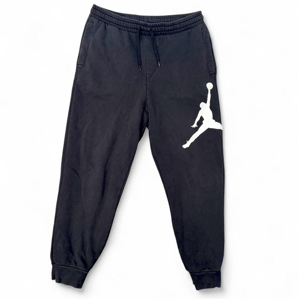 Nike Air Jordan Mens Large Black Fleece Big Jumpman Graphic Joggers Sweatpants